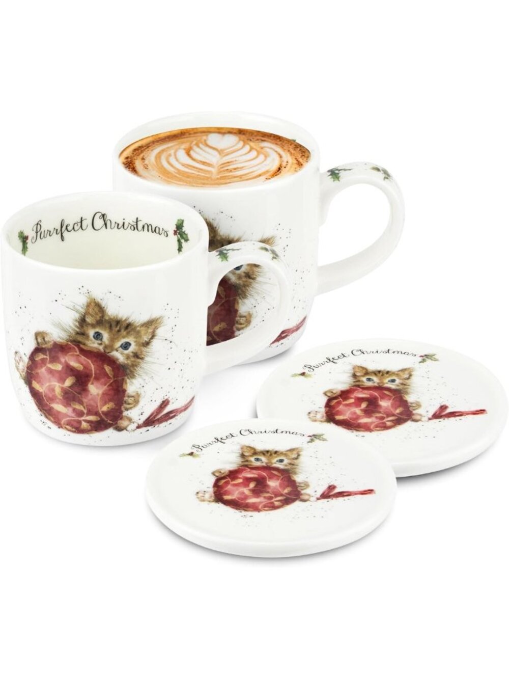 Set of 4 Fine Bone China Christmas Mugs - 10.3 oz Holiday Drinkware